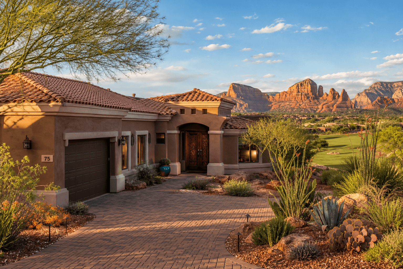 Single-family short-term rental with Sedona red-rock backdrop.